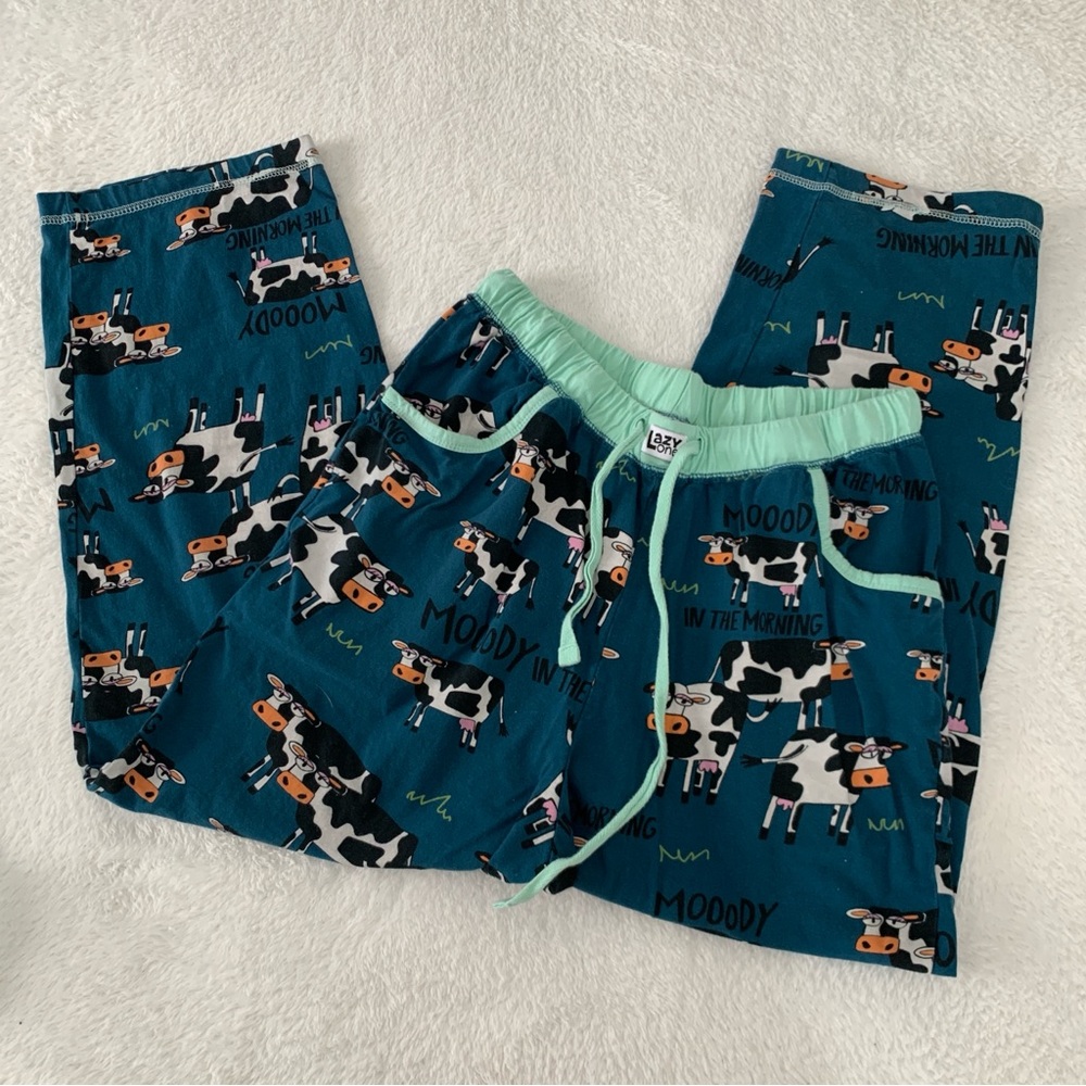 Women’s Small LAZY ONE Moody In The Morning Cow 100% Cotton Pajama Lounge Set - Picture 6 of 10